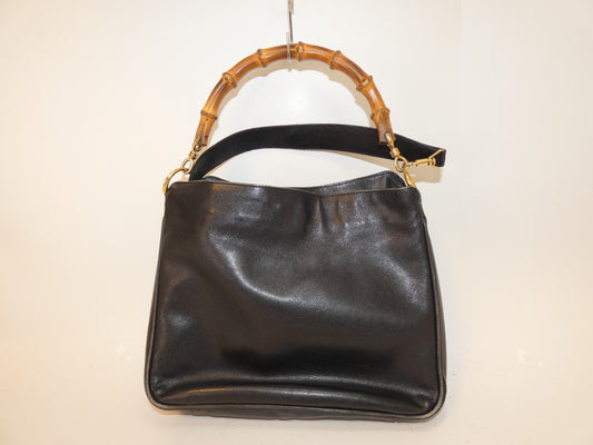 GUCCI 2-way bamboo leather black handbag