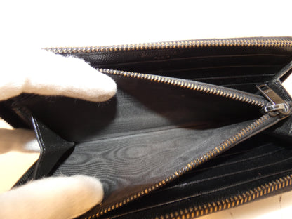 Yves Saint Laurent Front Logo V-Stitch Leather Black Round Zip Long Wallet