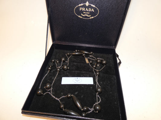 PRADA Ball Black Long Necklace