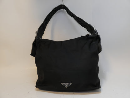 PRADA Nylon Braided Leather Black One-Shoulder Shoulder Bag