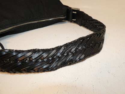 PRADA Nylon Braided Leather Black One-Shoulder Shoulder Bag