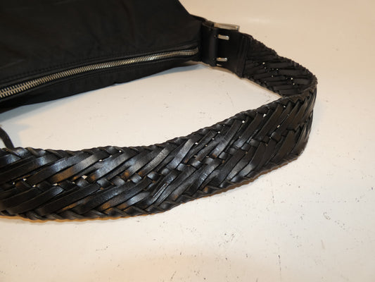 PRADA Nylon Braided Leather Black One-Shoulder Shoulder Bag