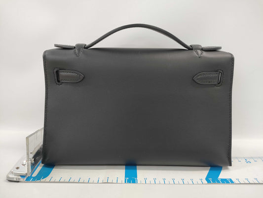 HERMES Pochette Kelly Swift Leather Black G Hardware W Stamp Handbag