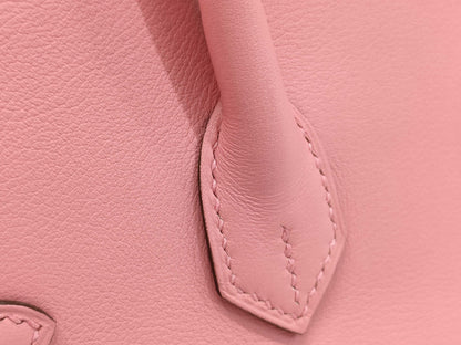 HERMES Birkin 25 in Swift leather with Rose Azalee finish and sterling silver hardware, featuring a "Y" stamp.