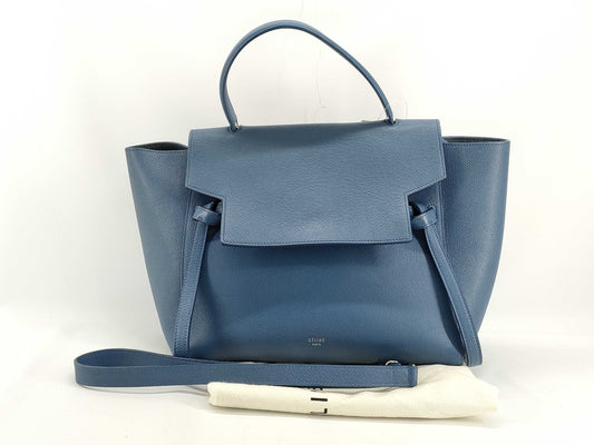 CELINE Mini Belt Bag, Leather, Blue, 2-Way Handbag