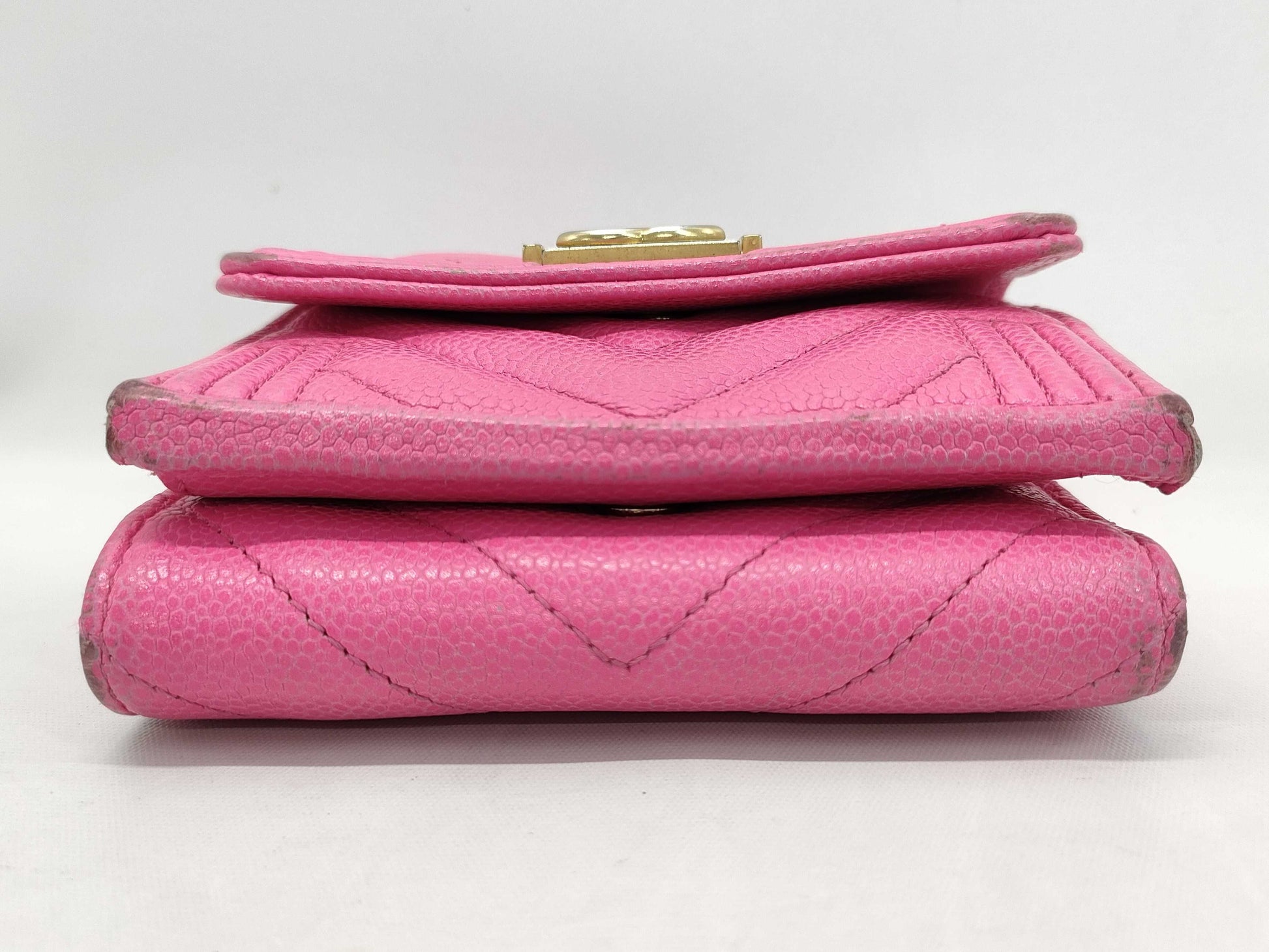 CHANEL Boy Chanel Compact Wallet, Caviar Skin, Pink, Gold Hardware, A84432, Random Number