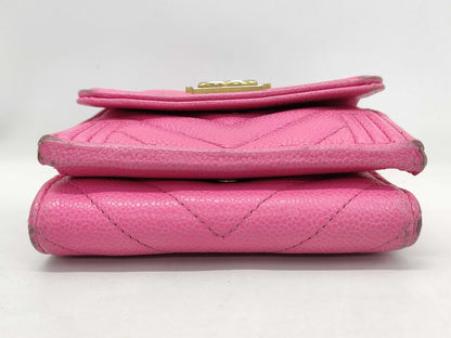 CHANEL Boy Chanel Compact Wallet, Caviar Skin, Pink, Gold Hardware, A84432, Random Number