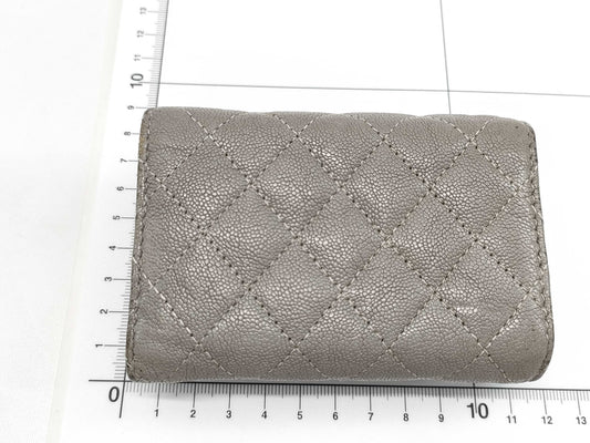 CHANEL Boy Chanel Compact Wallet, Caviar Skin, Gray, Gold Hardware, A84433, 26th Series