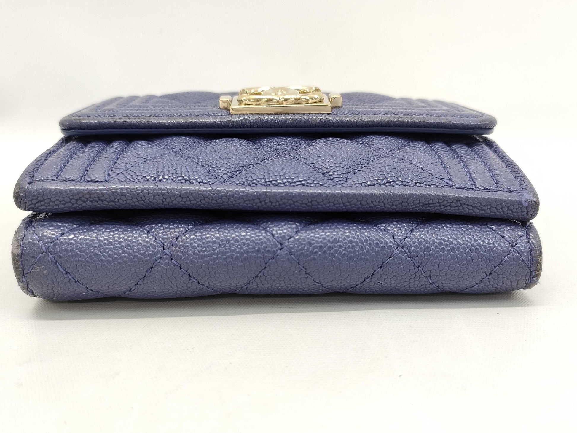 CHANEL Boy Chanel Compact Wallet, Caviar Leather, Purple, Gold Hardware, A84433, 30 Series