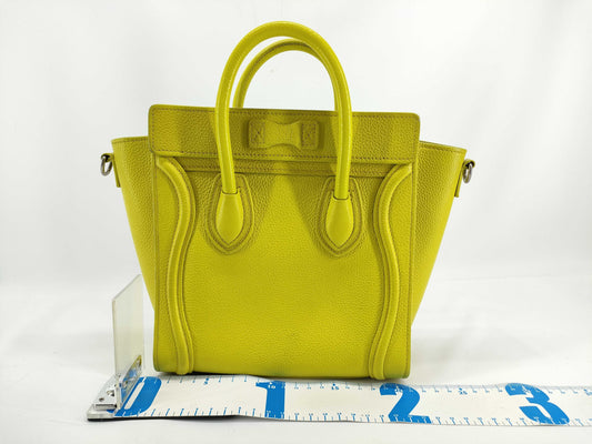 CELINE Luggage Nano Leather Handbag Yellow-Green