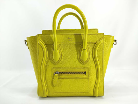 CELINE Luggage Nano Leather Handbag Yellow-Green