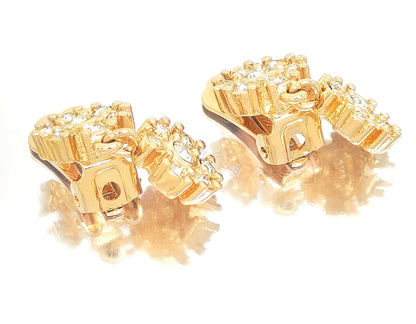 Dior Christian Dior Gold-Colored Rhinestone Swing Flower Design Earrings, 5.87g