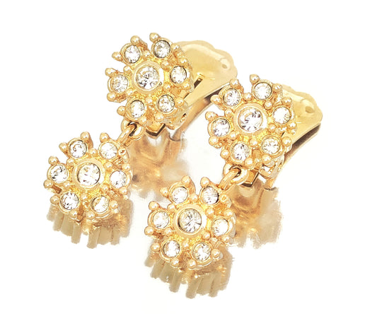 Dior Christian Dior Gold-Colored Rhinestone Swing Flower Design Earrings, 5.87g