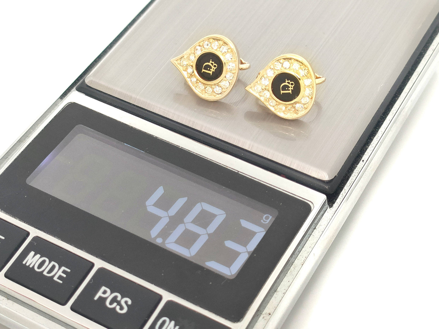 Dior Christian Dior Gold & Black Rhinestone Logo Earrings 4.8g