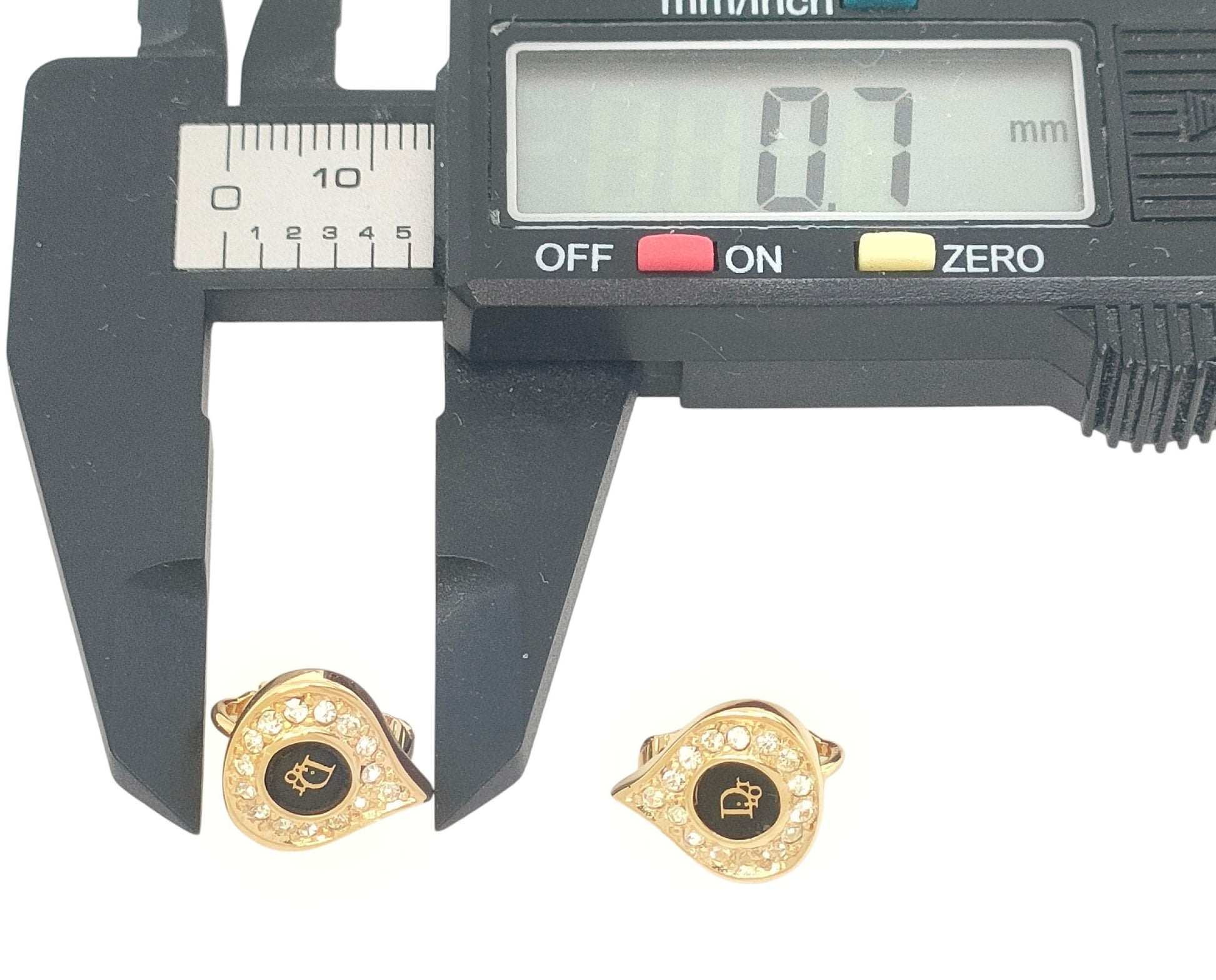 Dior Christian Dior Gold & Black Rhinestone Logo Earrings 4.8g