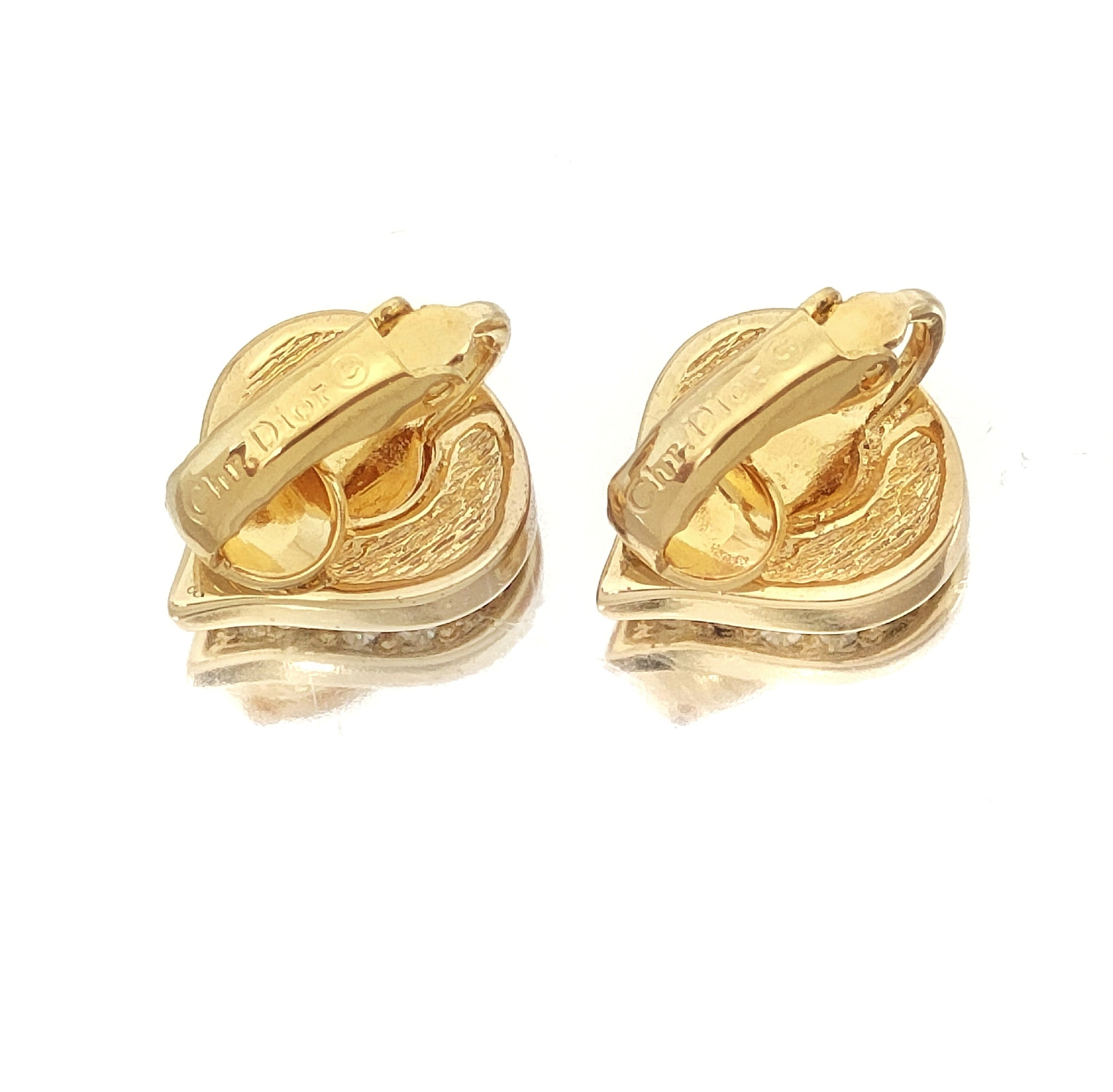 Dior Christian Dior Gold & Black Rhinestone Logo Earrings 4.8g