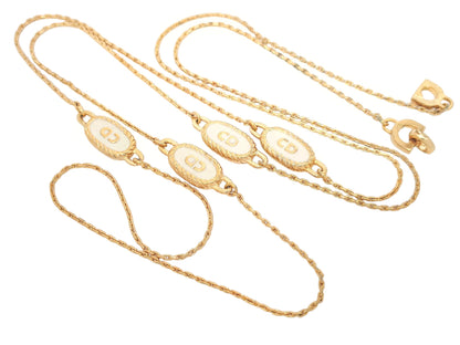 Dior Christian Dior Gold & White Long Necklace with 4-Line Logo Motif, Made in Germany, 14.1g