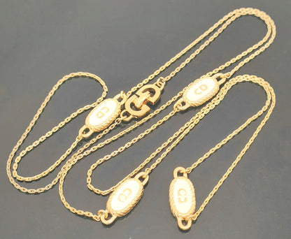 Dior Christian Dior Gold & White Long Necklace with 4-Line Logo Motif, Made in Germany, 14.1g