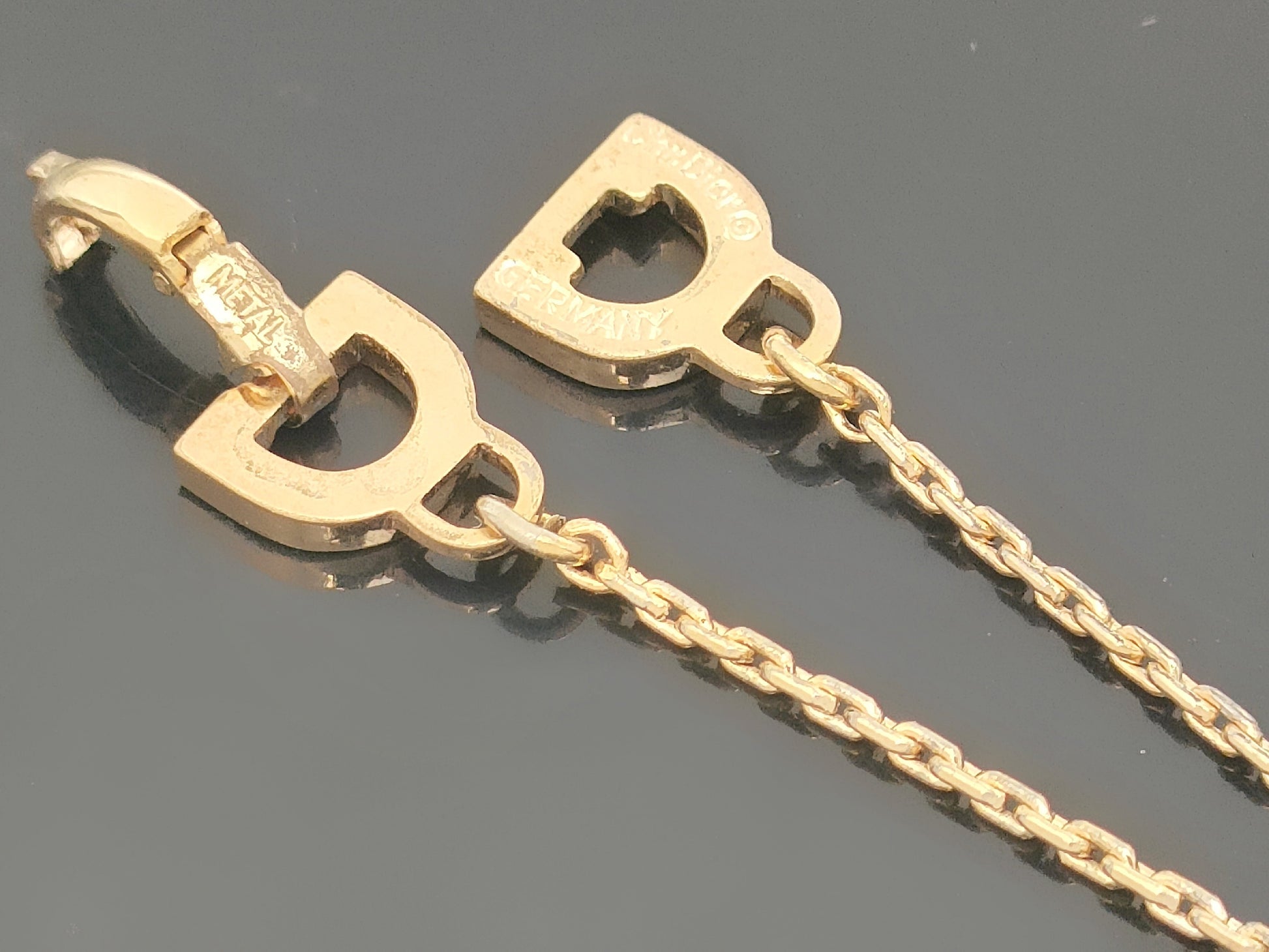 Dior Christian Dior Gold & White Long Necklace with 4-Line Logo Motif, Made in Germany, 14.1g