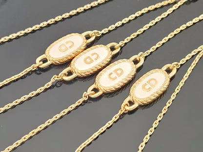Dior Christian Dior Gold & White Long Necklace with 4-Line Logo Motif, Made in Germany, 14.1g
