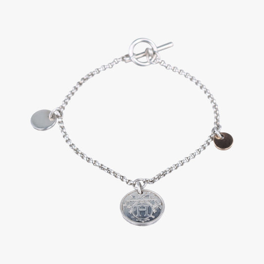 HERMES Ex Libris Gold x Silver AU750 x Ag92522C460515 Bracelet/Bangle