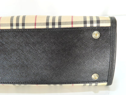 BURBERRY Nova Check x Leather Handbag Handbag