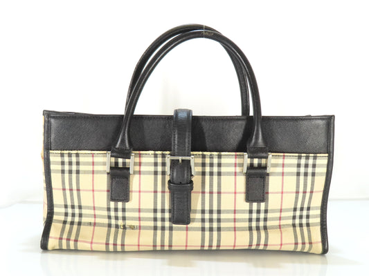 BURBERRY Nova Check x Leather Handbag Handbag