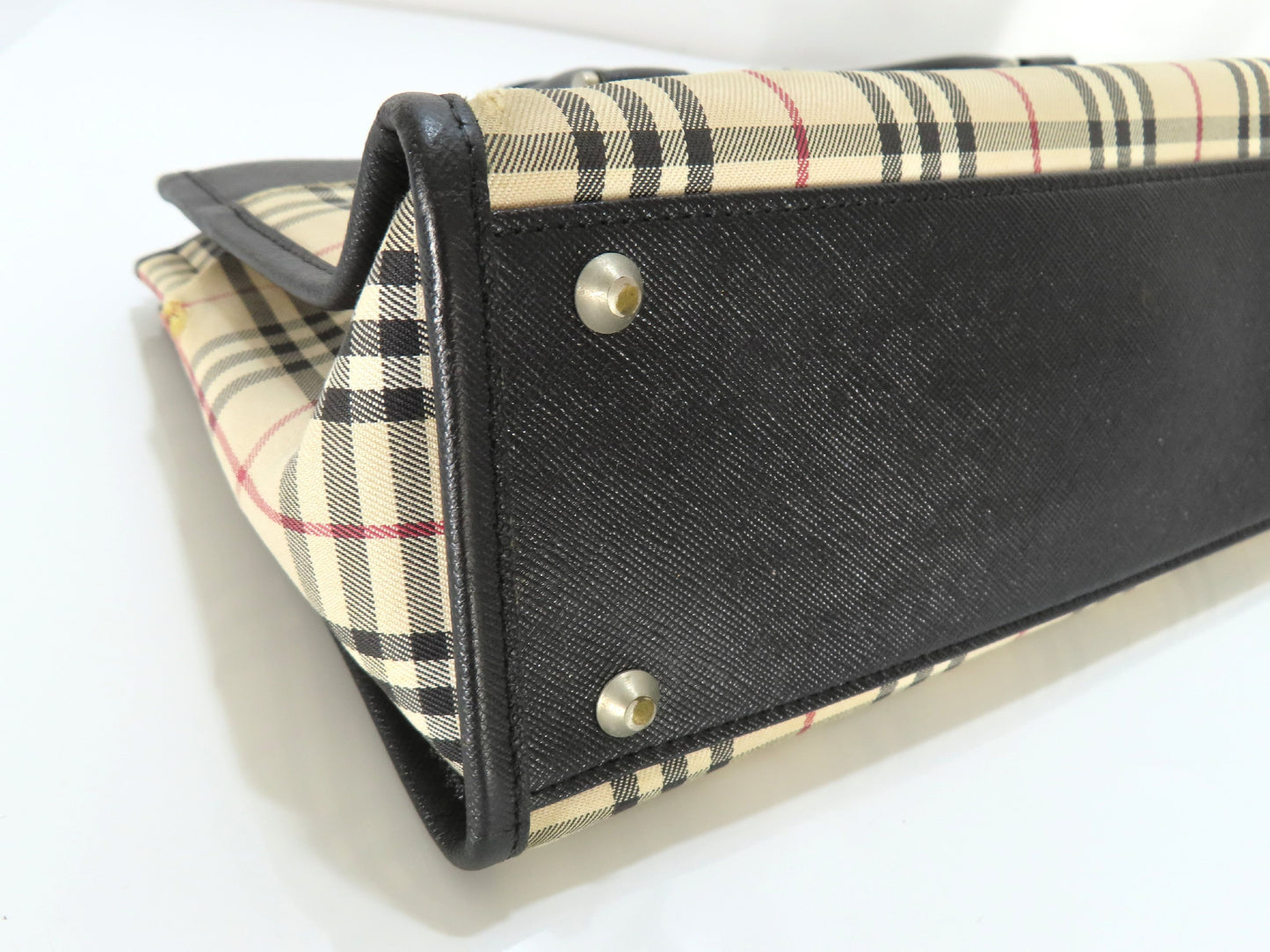 BURBERRY Nova Check x Leather Handbag Handbag