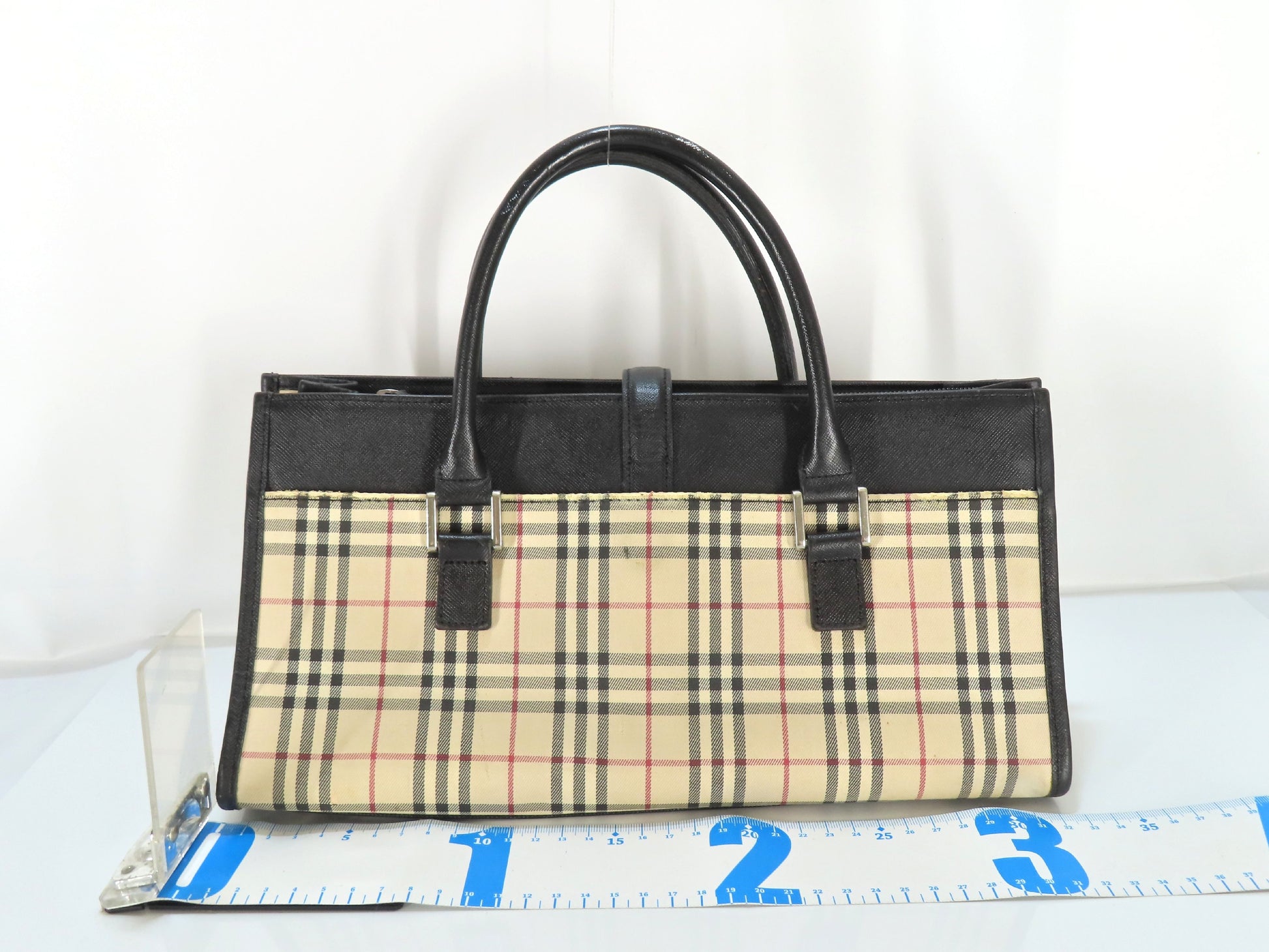 BURBERRY Nova Check x Leather Handbag Handbag