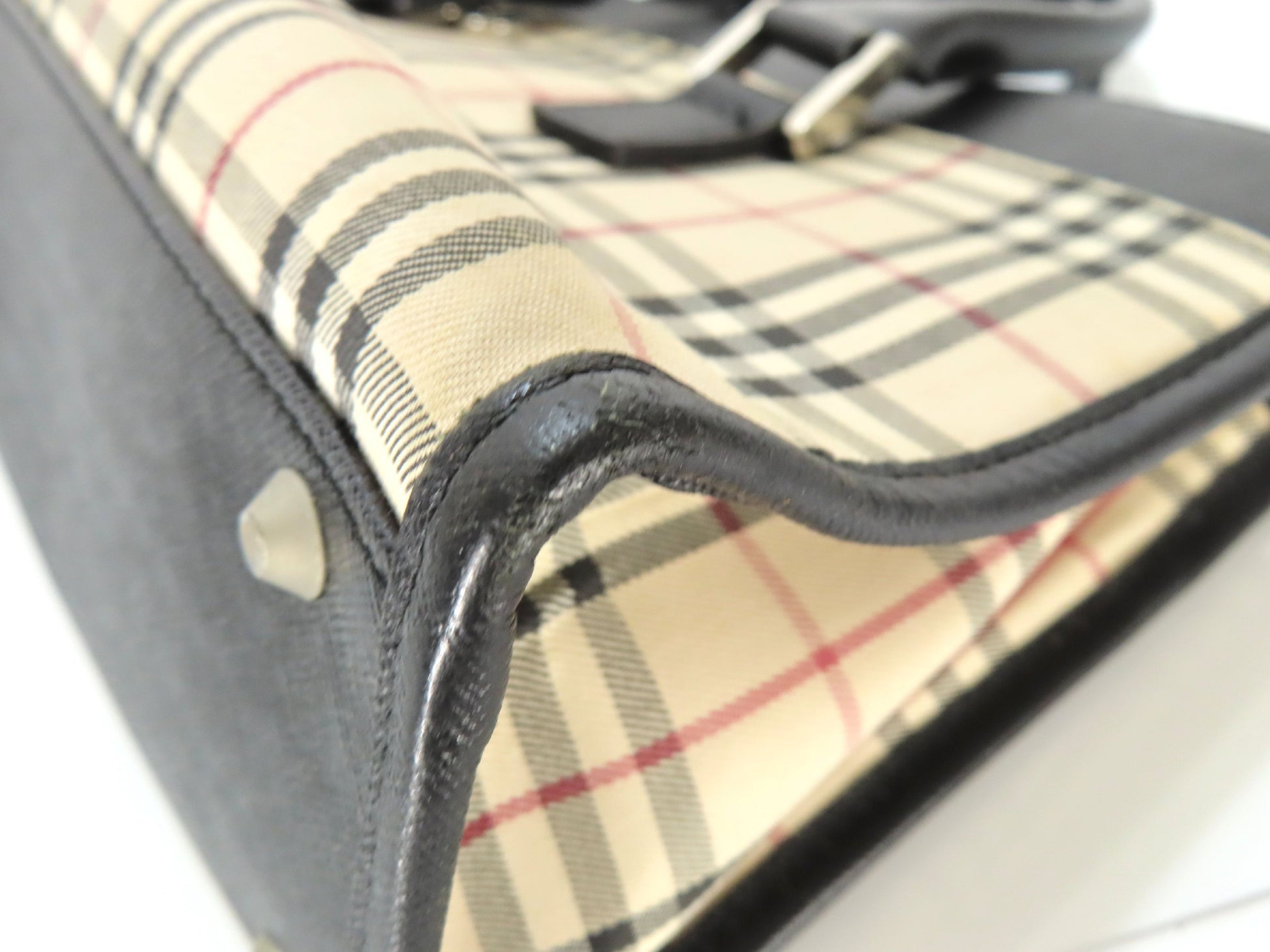 BURBERRY Nova Check x Leather Handbag Handbag