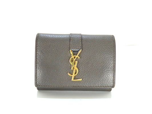 Yves Saint Laurent Logo Leather Tri-fold Wallet