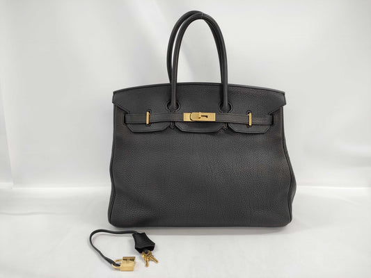 HERMES Birkin 35 Black GD Hardware Togo □L Stamp Handbag