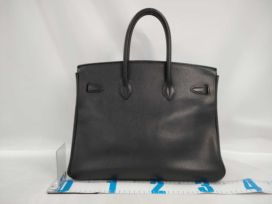 HERMES Birkin 35 Black Handbag with Silver Hardware and A Stamp