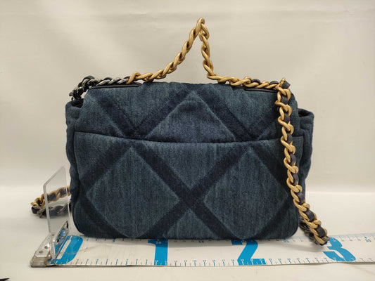 CHANEL Serial Plate Denim Chanel 19 Shoulder Bag