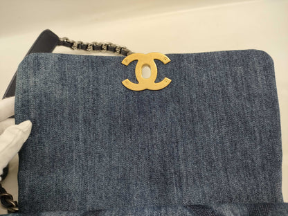 CHANEL Serial Plate Denim Chanel 19 Shoulder Bag