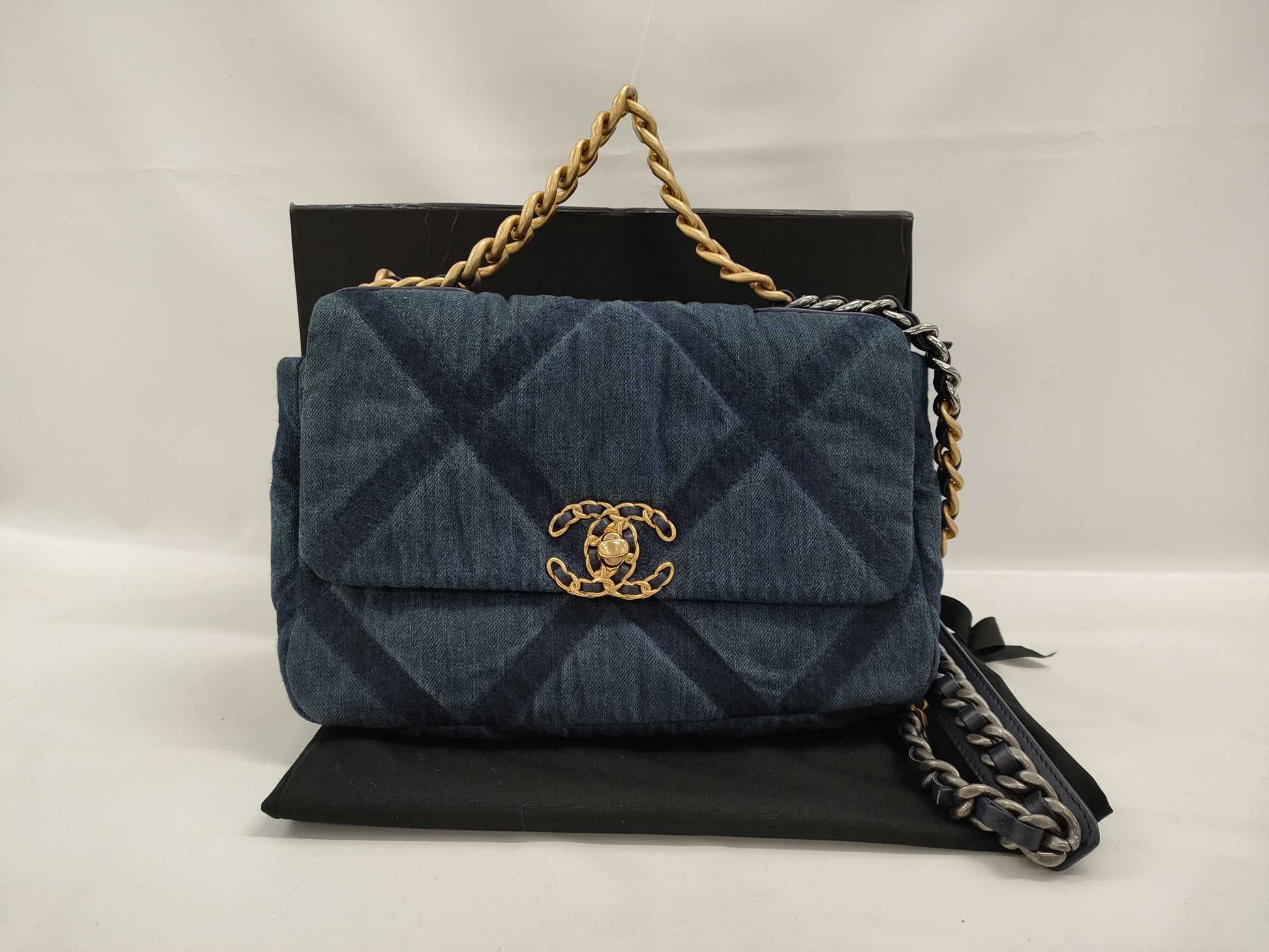 CHANEL Serial Plate Denim Chanel 19 Shoulder Bag