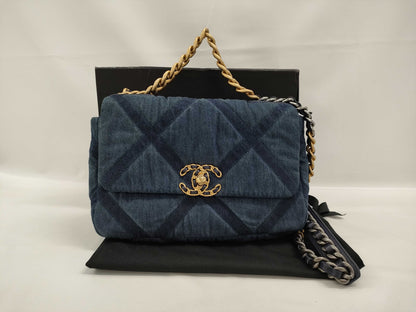 CHANEL Serial Plate Denim Chanel 19 Shoulder Bag