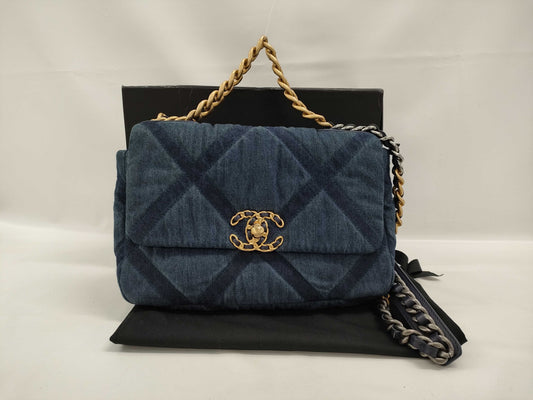 CHANEL Serial Plate Denim Chanel 19 Shoulder Bag