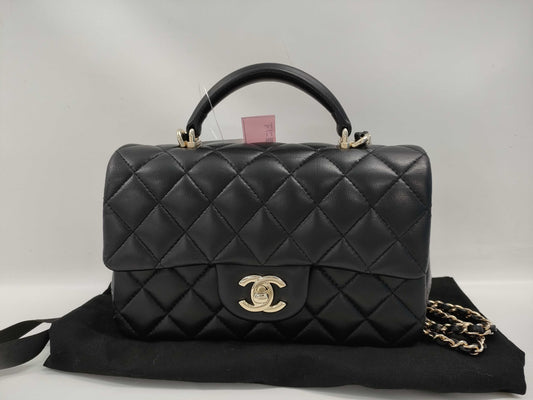CHANEL Matelasse Top Handle Mini Flap Bag AS2431 Lamb Coco Handle Shoulder Bag