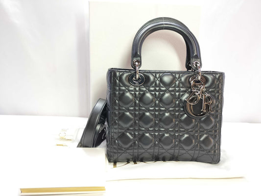 Dior Lady Dior Medium Lambskin M0565BNGE Silver Hardware Handbag