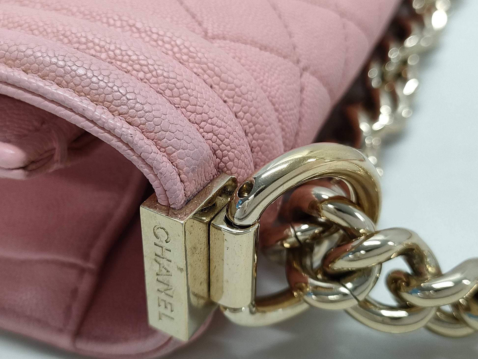 CHANEL Caviar Skin Boy Chanel Chain Shoulder Bag Caviar Skin Pink Shoulder Bag
