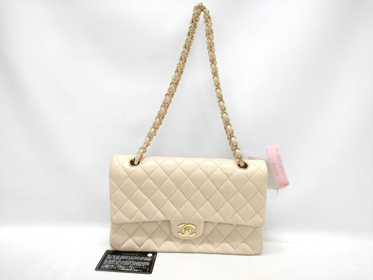 CHANEL Matelasse Classic Handbag 25, Lambskin, Cream