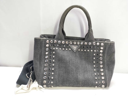 PRADA Canapa Tote Gray Stone Tote Bag