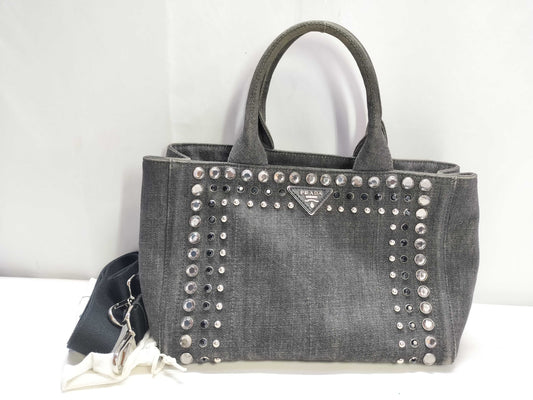 PRADA Canapa Tote Gray Stone Tote Bag