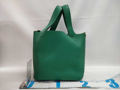HERMES Picotin Lock PM Green Handbag with 24 Years' W Stamp and G Hardware