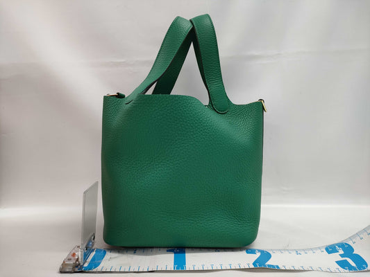 HERMES Picotin Lock PM Green Handbag with 24 Years' W Stamp and G Hardware