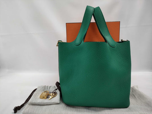 HERMES Picotin Lock PM Green Handbag with 24 Years' W Stamp and G Hardware
