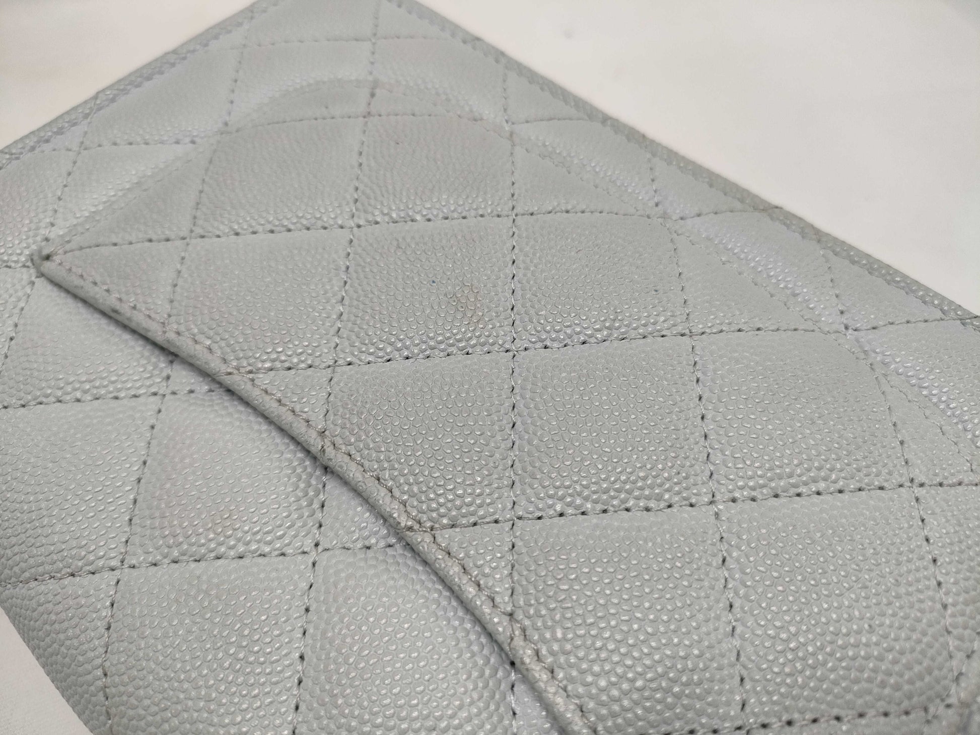CHANEL Caviar Leather Matelasse Chain Wallet Light Blue Shoulder Bag