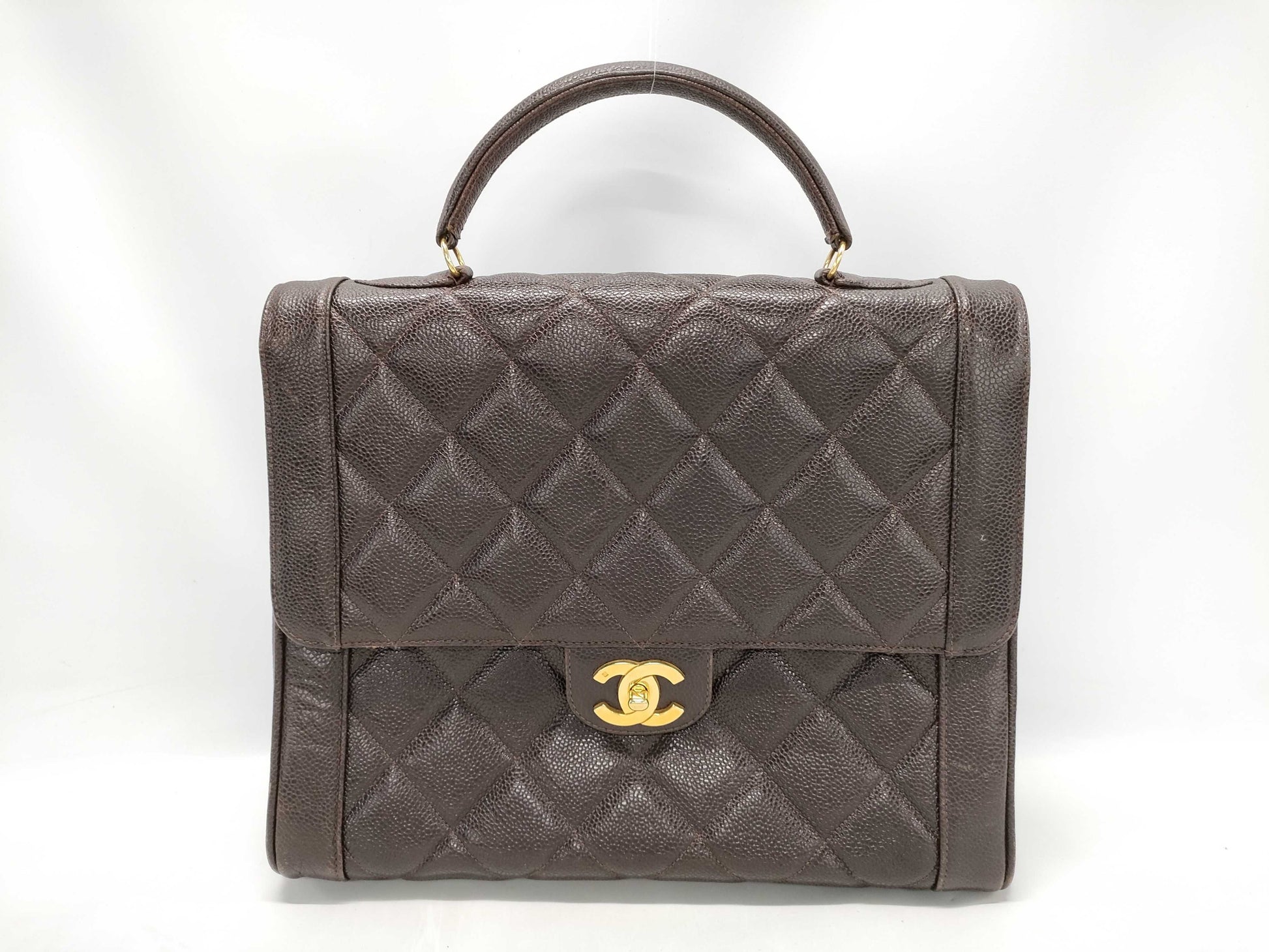 CHANEL Matelasse Caviar Leather Handbag in Brown with Coco Hardware A12397