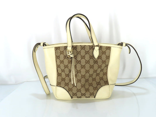 GUCCI GG Canvas GG Canvas Canvas and Leather 2-Way Handbag White 449241 Handbag Handbag